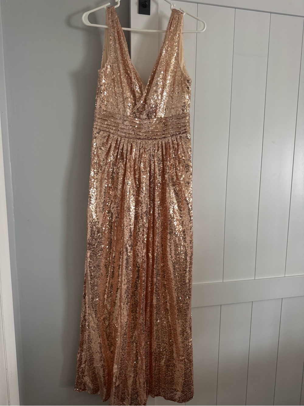 Rose Gold Sequin V-Neck Maxi Dress